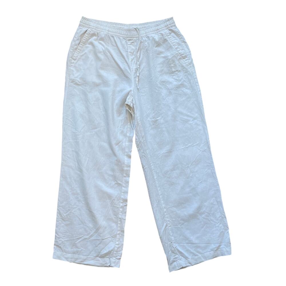 Women's Old Navy Linen Blend White High Rise Wide Leg Pull On Pants, Size Large